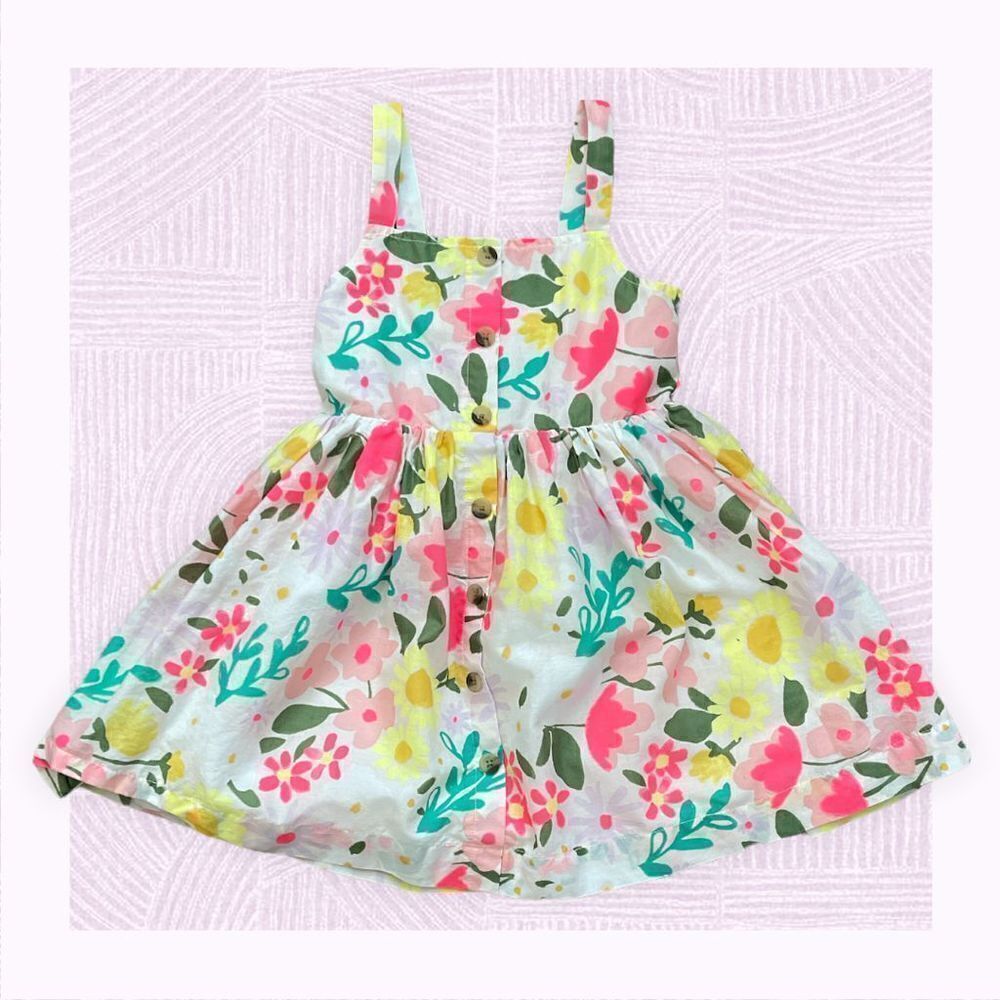 Cat and Jack Flower Dress - Size XS 4/5- White/Pink